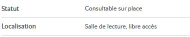 description du statut "en salle de lecture, libre accès"