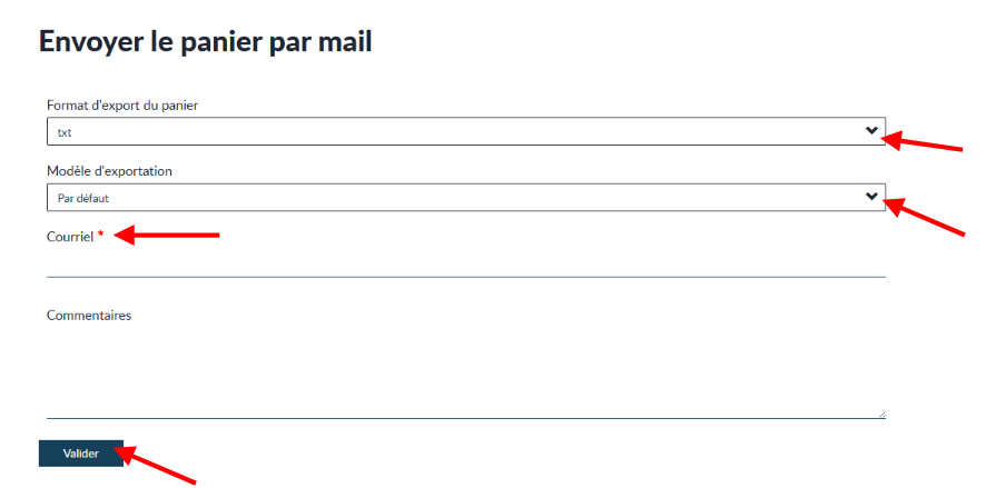 Bordereau d'envoi à remplir pour envoyer le panier par mail