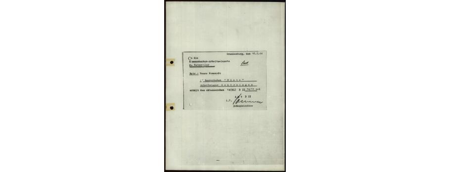 Courrier émanant de l’Inspection des camps de concentration et transmis au KL-Natzweiler