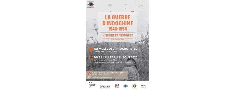 Affiche exposition temporaire sur la guerre d'Indochine du 21 juillet au 31 août 2026